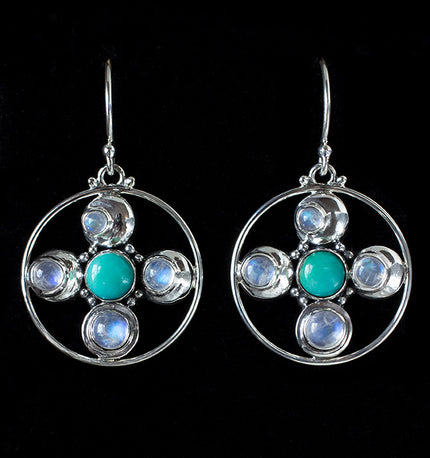 Sterling Silver Turquoise & Moonstone Moon Phase Earrings