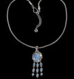 Dangling Sterling Silver Rainbow Moonstone Crescent Moon Necklace