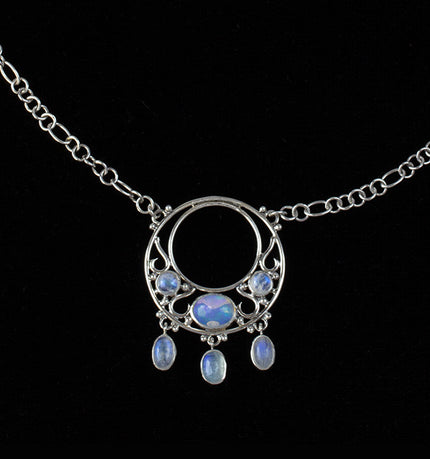 Sterling Silver Rainbow Moonstone & Opal Dangle Necklace