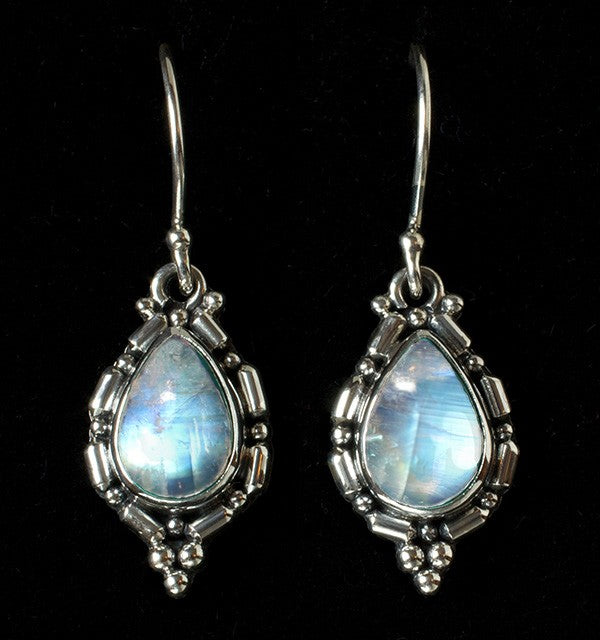 Sterling Silver Rainbow Moonstone Teardrop Earrings