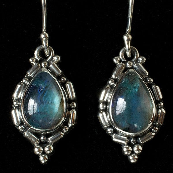 Sterling Silver Labradorite Balinese Earrings
