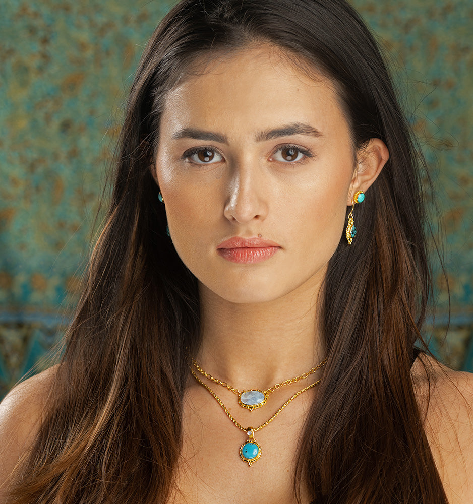 Gold Turquoise & Rainbow Moonstone Jewelry