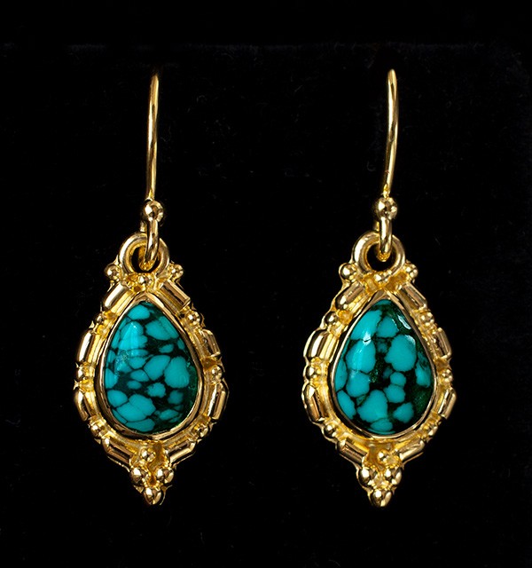 Gold Turquoise Teardrop Earrings