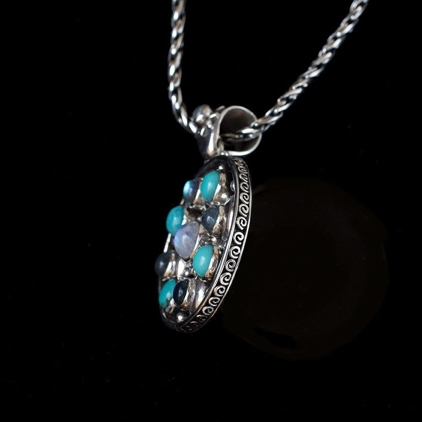 Sterling Silver Moonstone, Labradorite & Turquoise Necklace