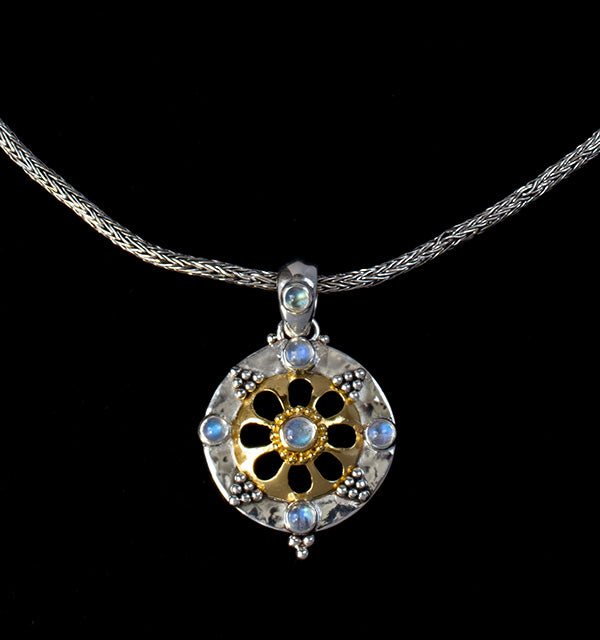 Sterling Silver & Gold Rainbow Moonstone Necklace