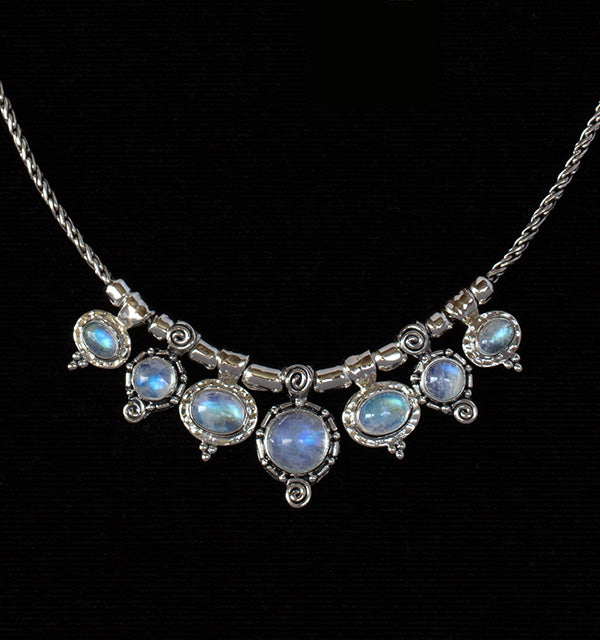 Sterling Silver Rainbow Moonstone Multi-Stone Necklace
