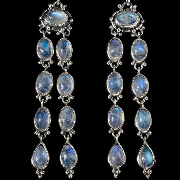 Sterling Silver Rainbow Moonstone Dangle Earrings