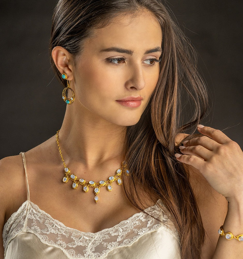 Gold Rainbow Moonstone & Turquoise Jewelry