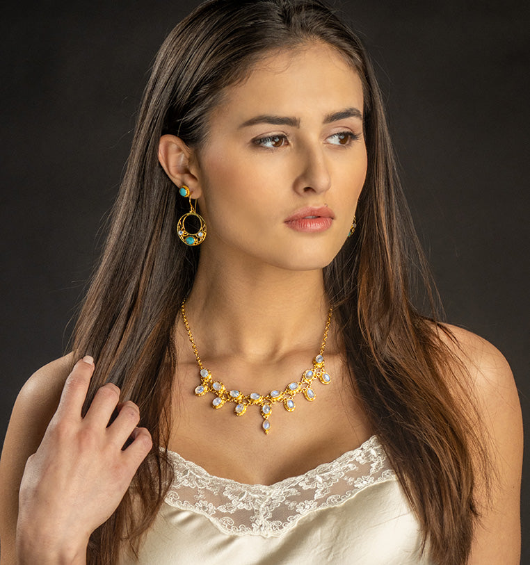 Gold Rainbow Moonstone & Turquoise Jewelry