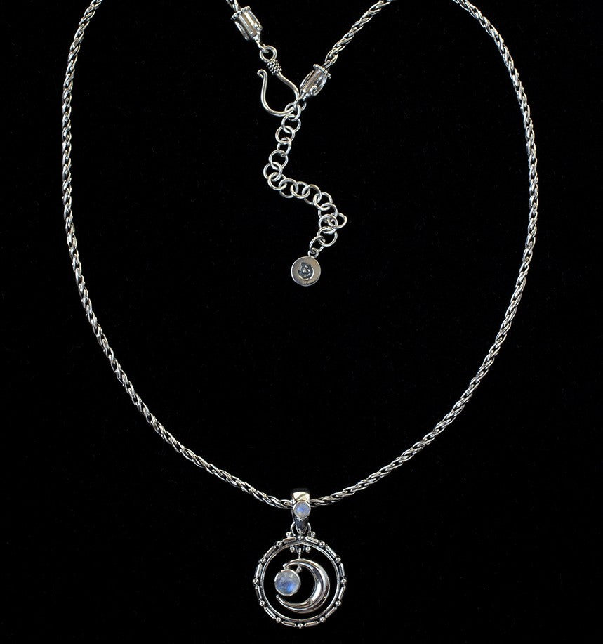 Sterling Silver Rainbow Moonstone Crescent Moon Necklace