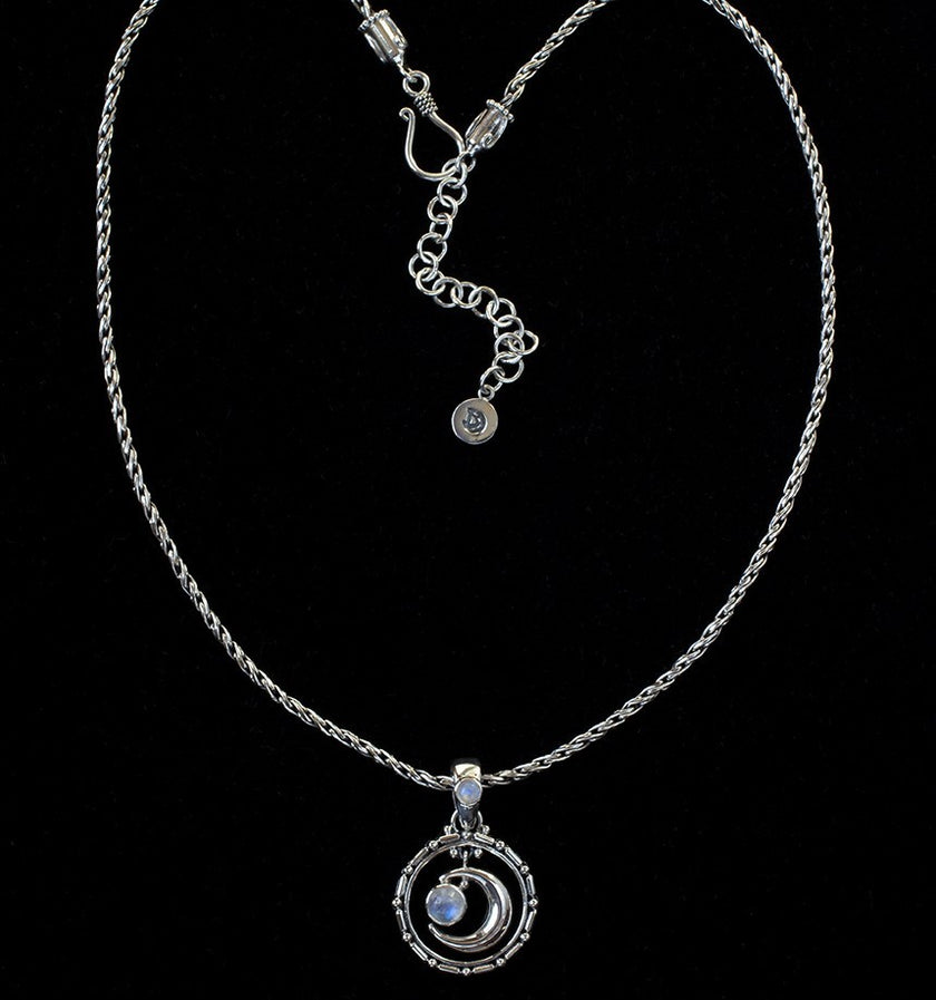 Sterling Silver Rainbow Moonstone Crescent Moon Necklace