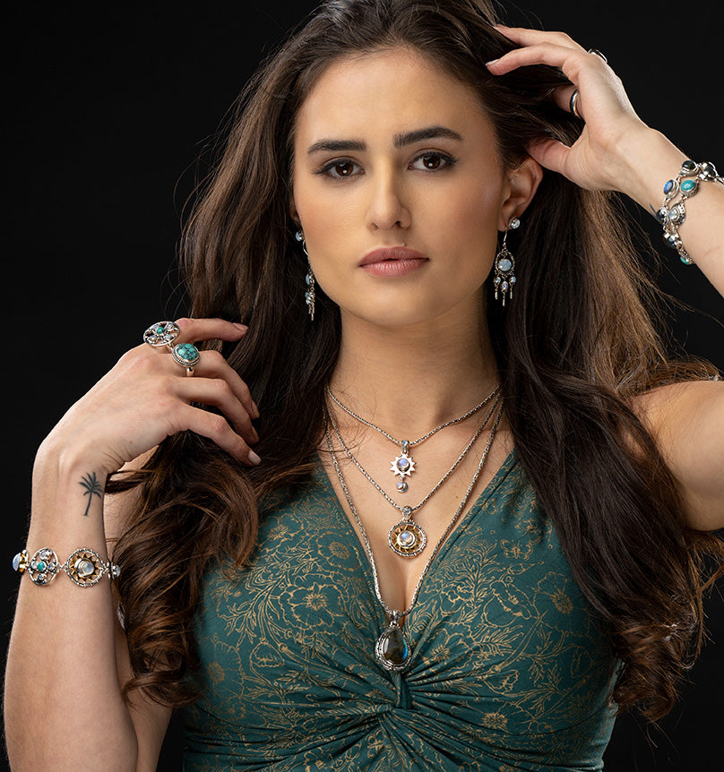 Sterling Silver & Gold Rainbow Moonstone Gemstone Jewelry