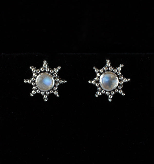 Sterling Silver Rainbow Moonstone Sun Studs