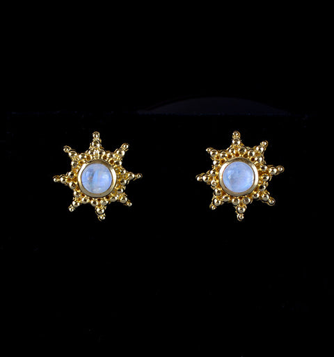 Gold Rainbow Moonstone Sun Studs