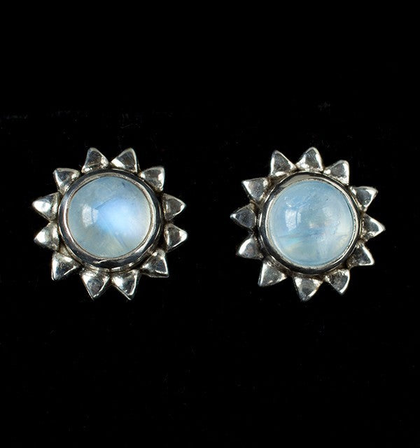 Sterling Silver Rainbow Moonstone Sun Studs