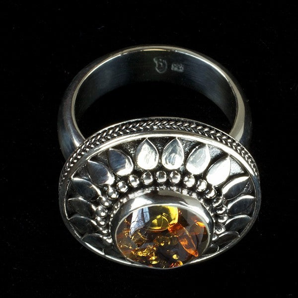 Sterling Silver Amber Sun Ring