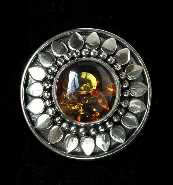 Sterling Silver Amber Sun Ring