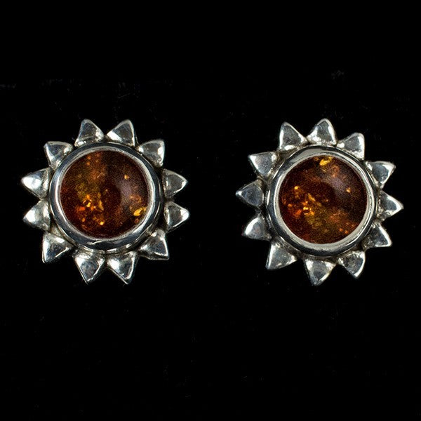 Sterling Silver Amber Sun Studs