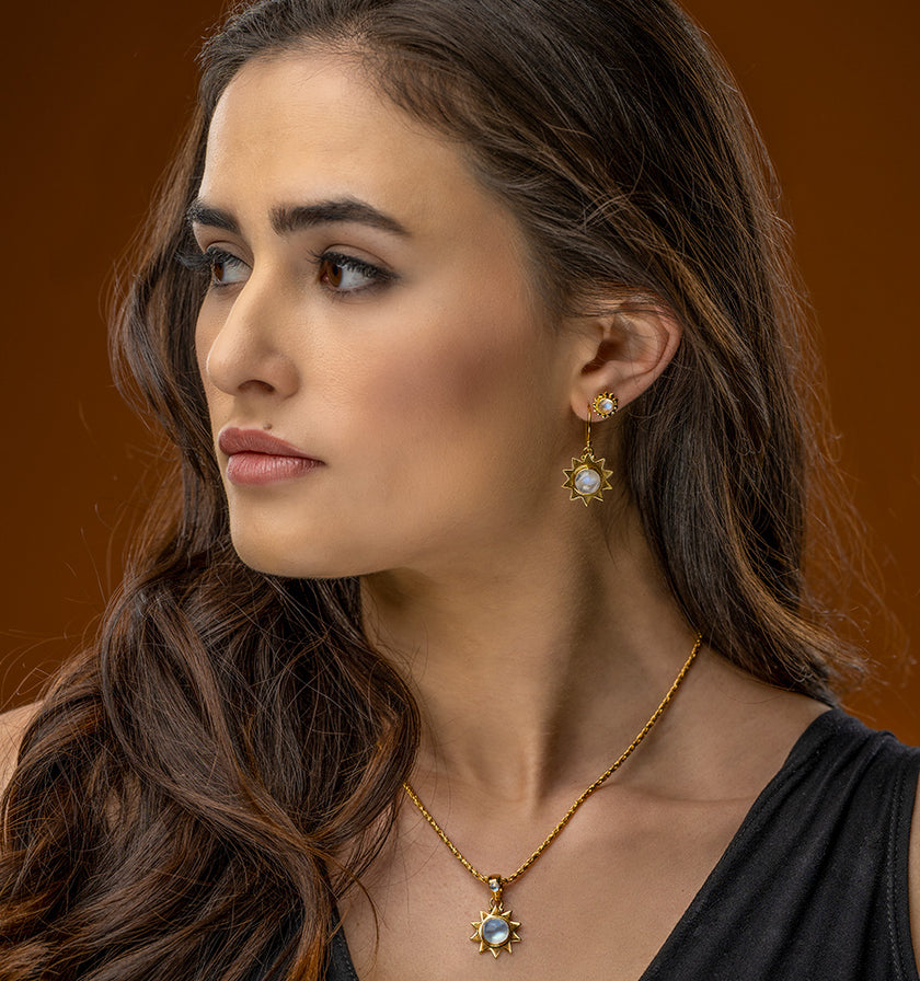 Gold Rainbow Moonstone Sun Jewelry
