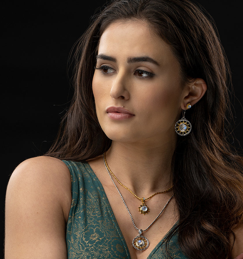 Gold Rainbow Moonstone Celestial Jewelry