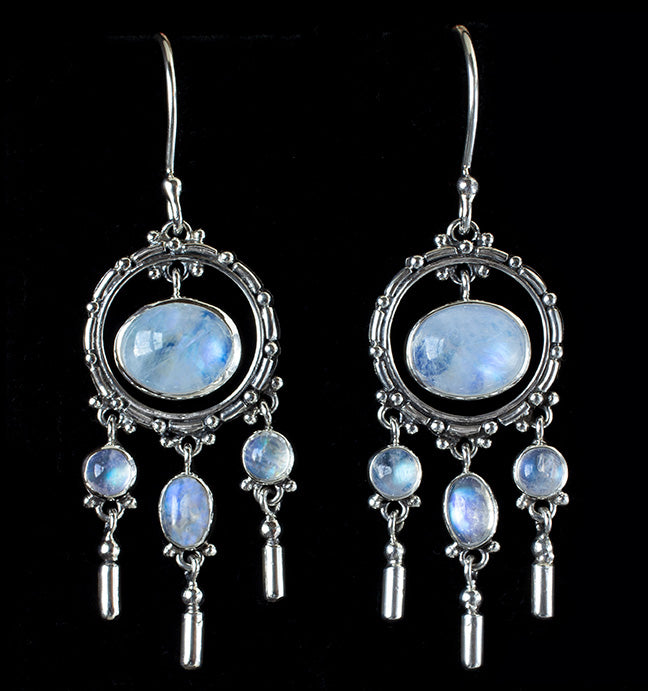 Sterling Silver Rainbow Moonstone Earrings