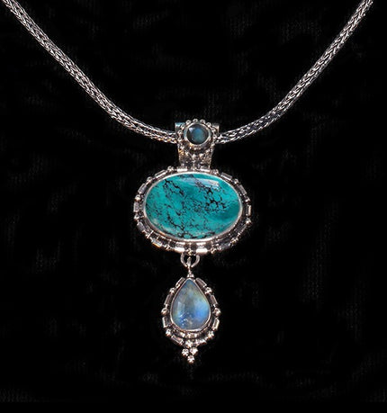 Sterling Silver Turquoise, Moonstone & Labradorite Necklace