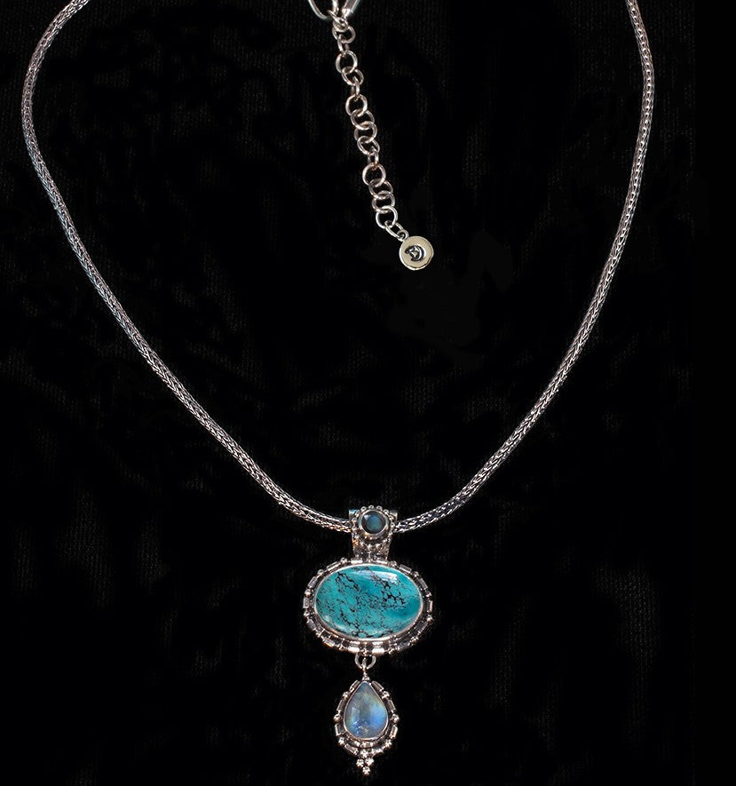 Sterling Silver Turquoise, Moonstone & Labradorite Necklace