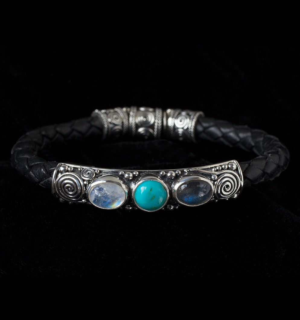 Sterling Silver Gemstone Leather Bracelet